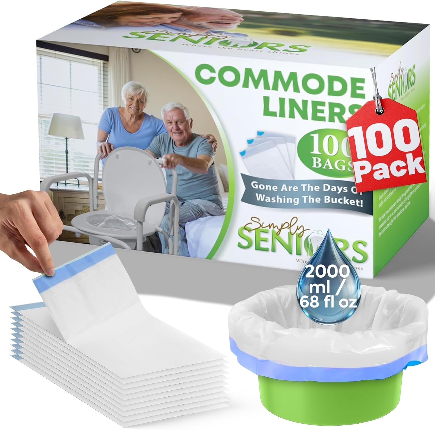 Commode Liners – 100 Strong Portable Commode Toilet Bags – Easy to Use Bedsid…