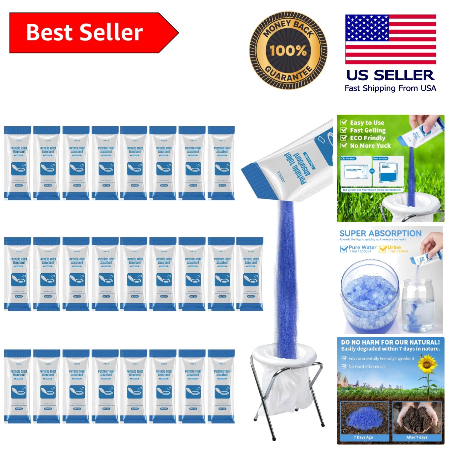 25 Pack Portable Poo Absorbent Gel Powder – Essential for Camping & Hiking