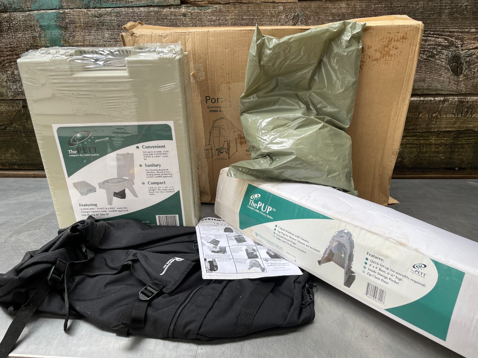 PETT Portable Dry Toilet Complete System with PUP Privacy Tent & Backpack Tote