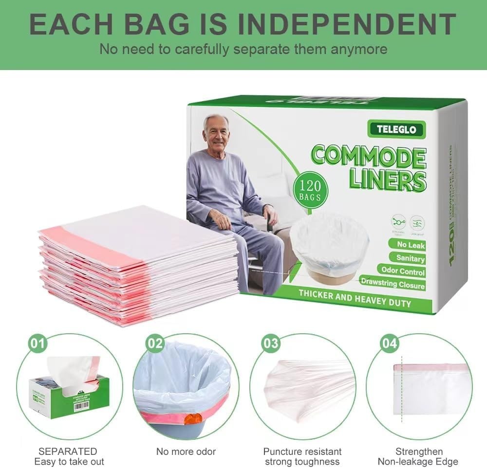 Commode Liners 120PCS Bedside Disposable-Portable Toilet White