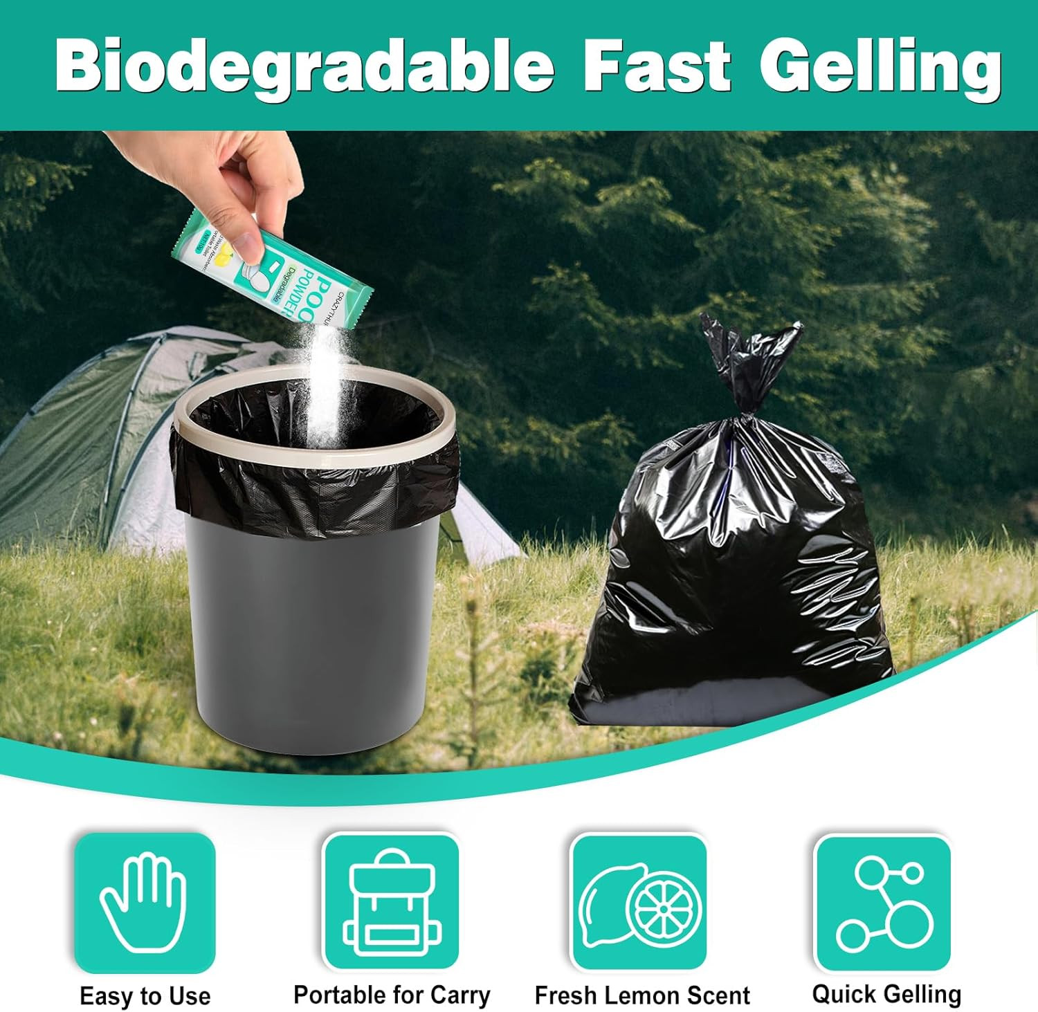 Eco-Friendly Portable Toilet Gel 50 Lemon-Scented Packets for Camping