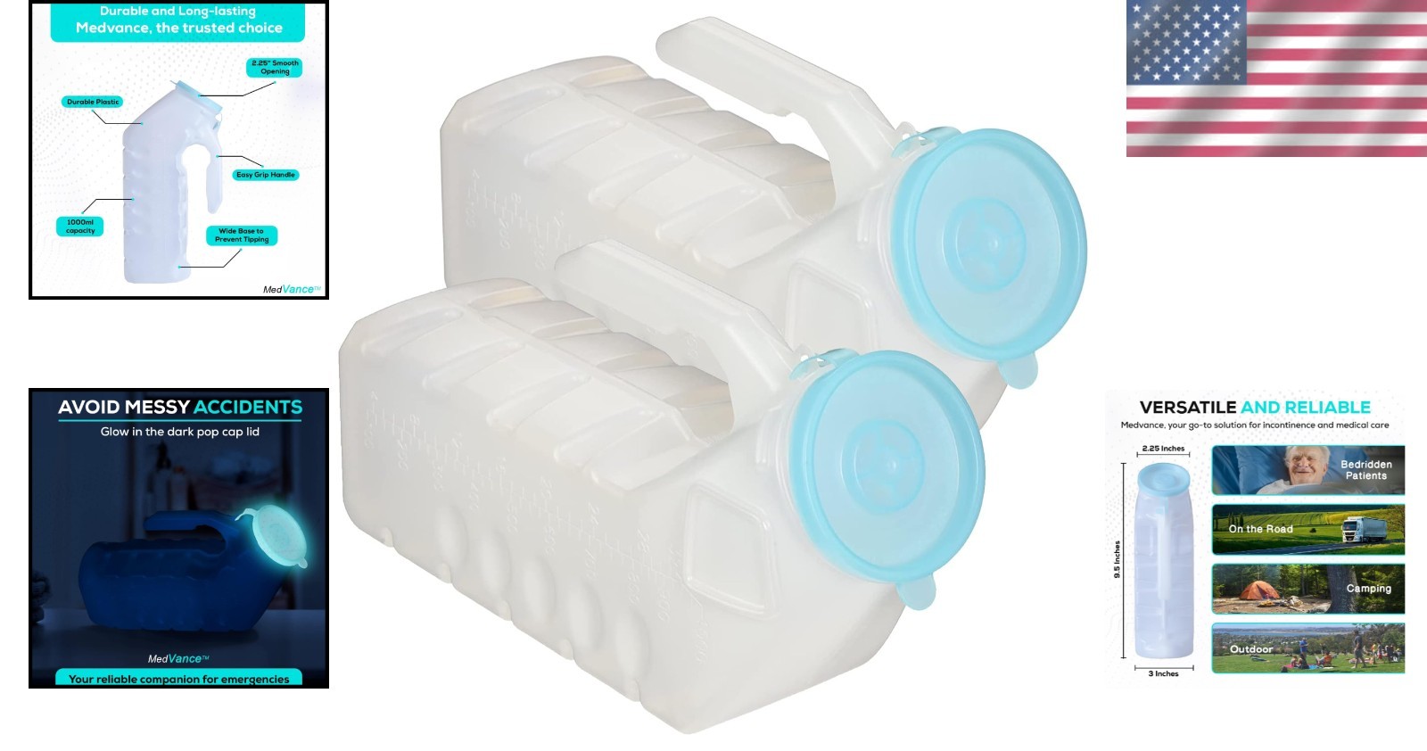 Ergonomic 1000ml Urinal Bottles for Men, 2-Pack – Easy-Grip for Comfort & Safety