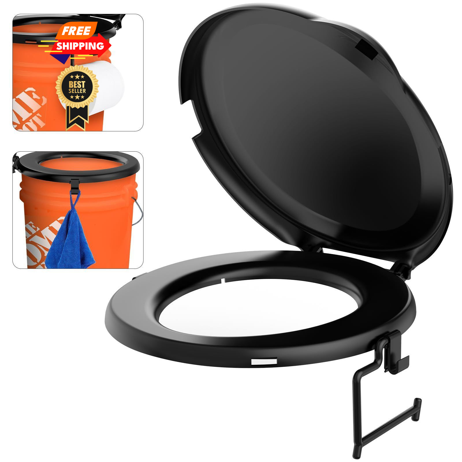 Portable Toilet Seat for 5 Gal Buckets, Camping with Lid Black