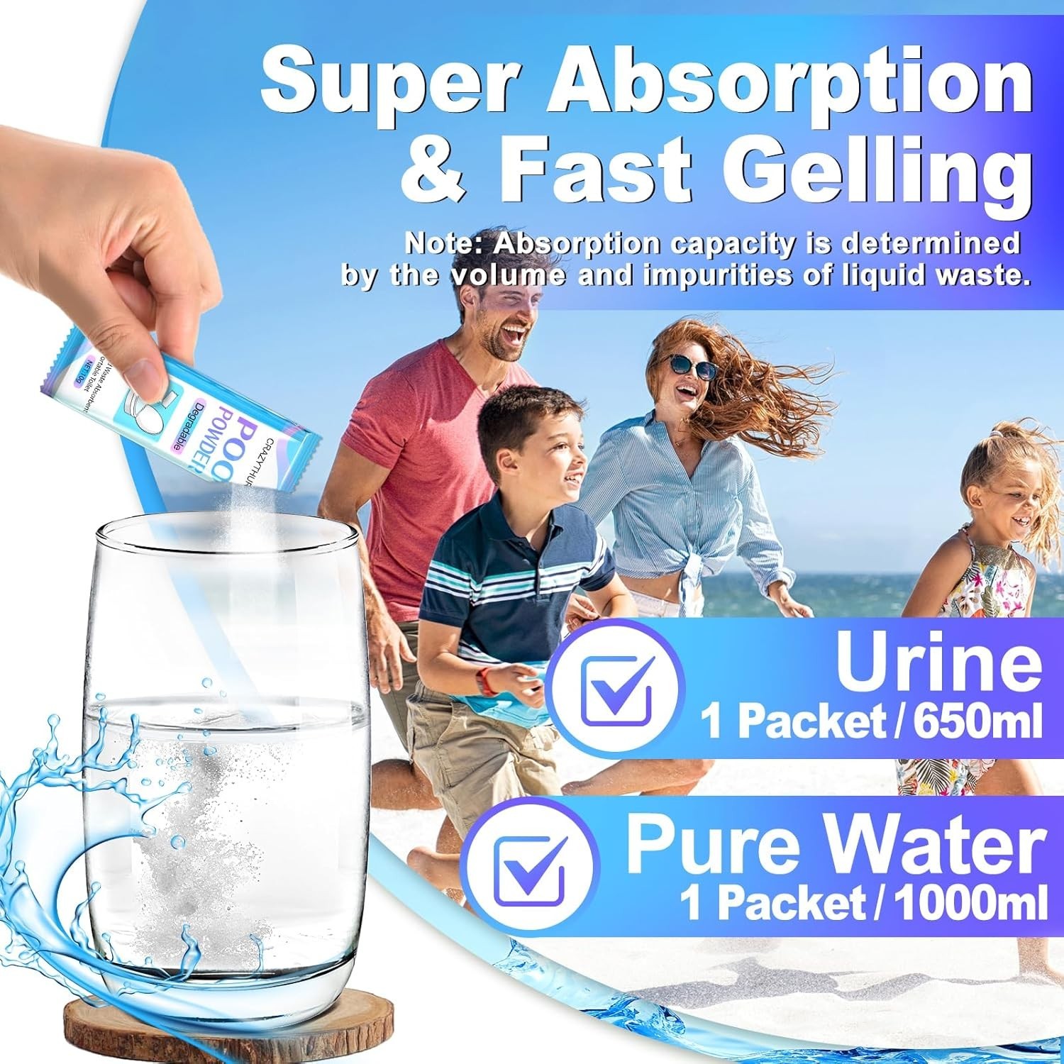 Portable Toilet Gel, Poo Powder for Portable Toilet, Camping Toilet Gel, Pee Pow