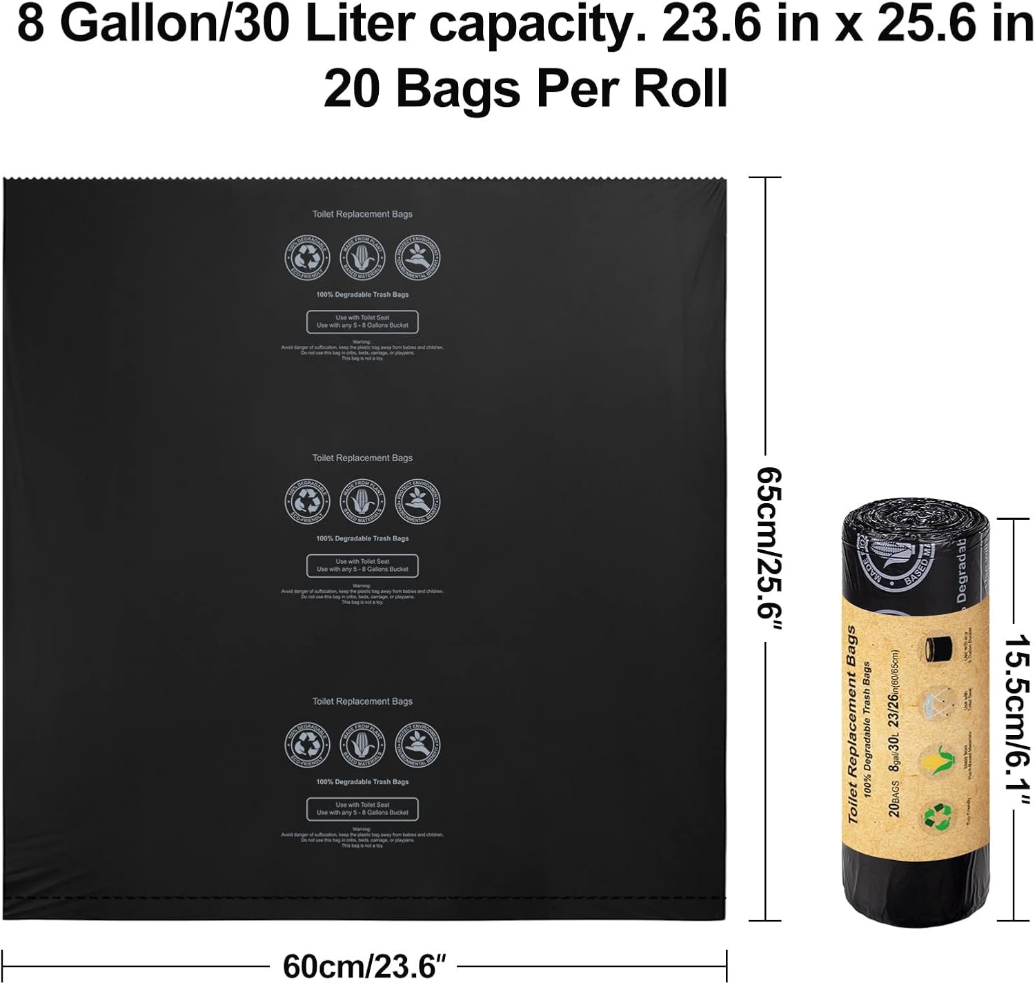 40 Count Toilet Replacement Bags 8 Gallon 30 Liter Heavy Duty 1 Mil Compost Bags