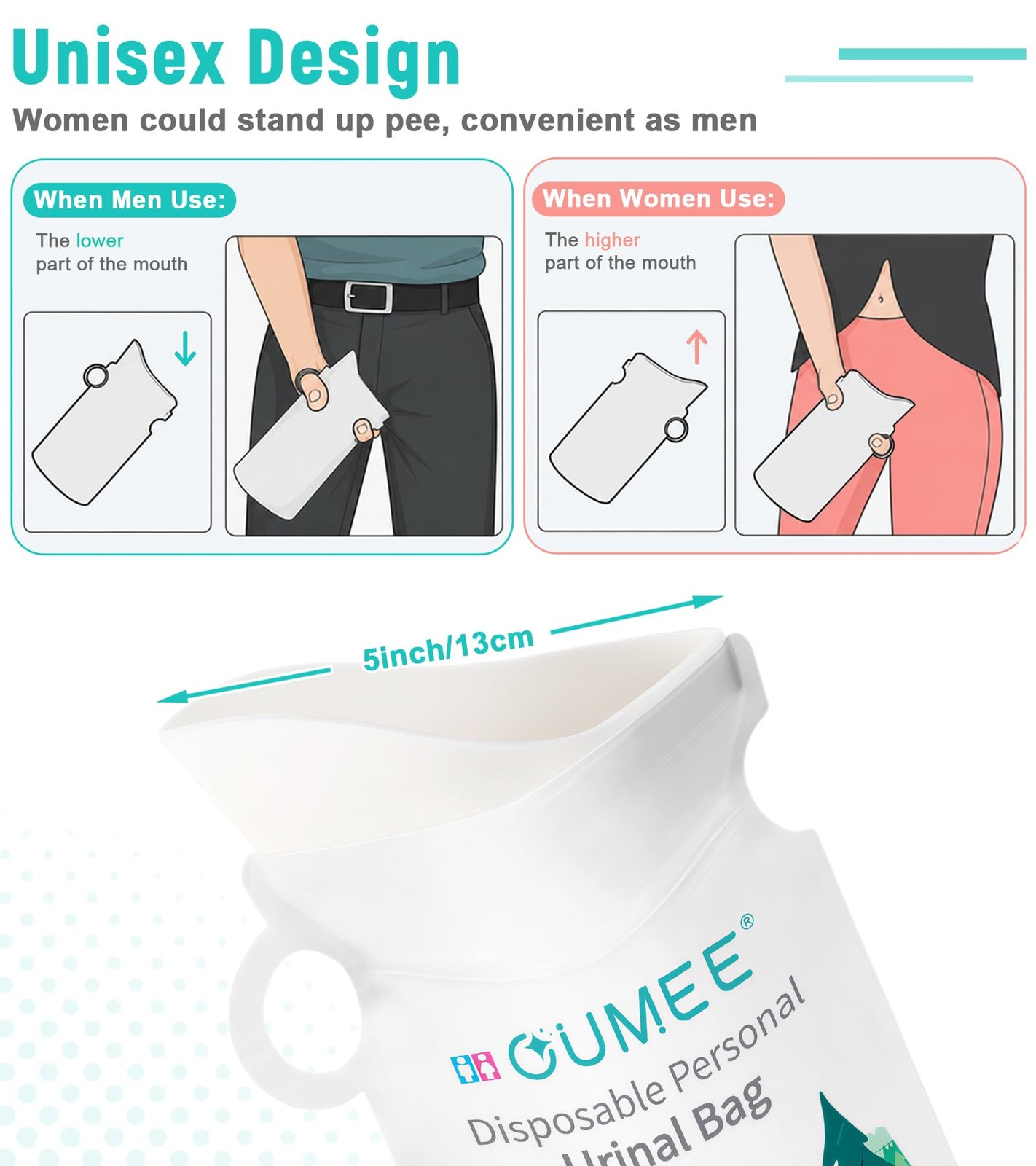 OUMEE 800ML Emergency Disposable Urinal Bags, 8/12/20/23/28 Pcs Large, white