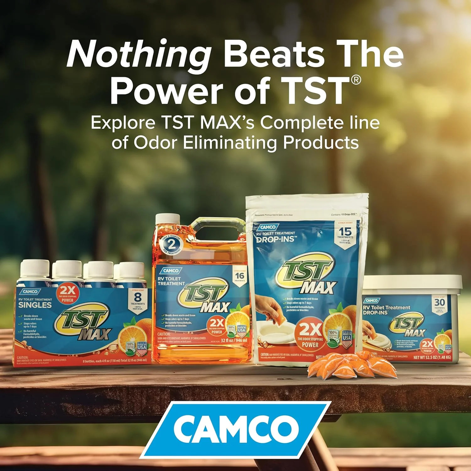 Camco TST MAX RV Toilet Treatment Drop-INs – Orange 30-pk – Made in the USA | Co