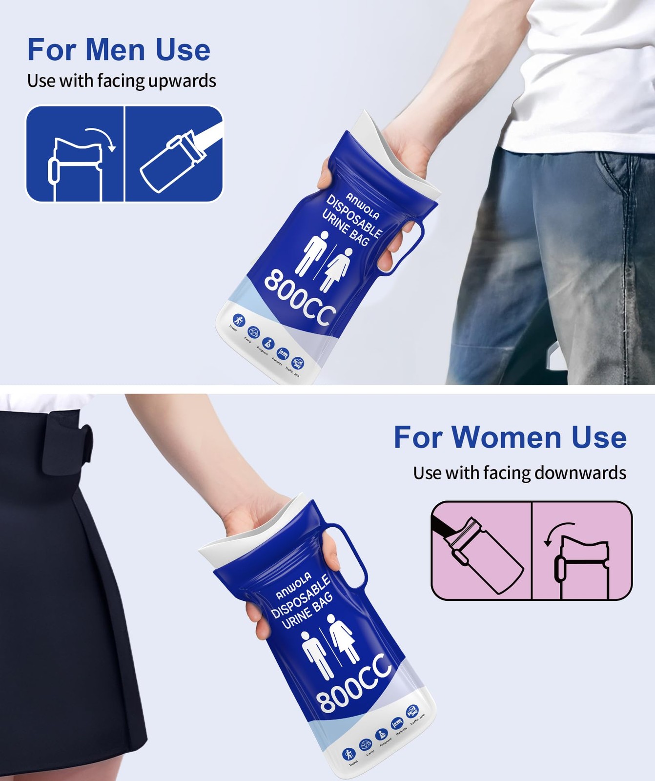 Disposable Urine Bags with Handle, 12 Pack 800ml Pee Bags for Travel for Men …