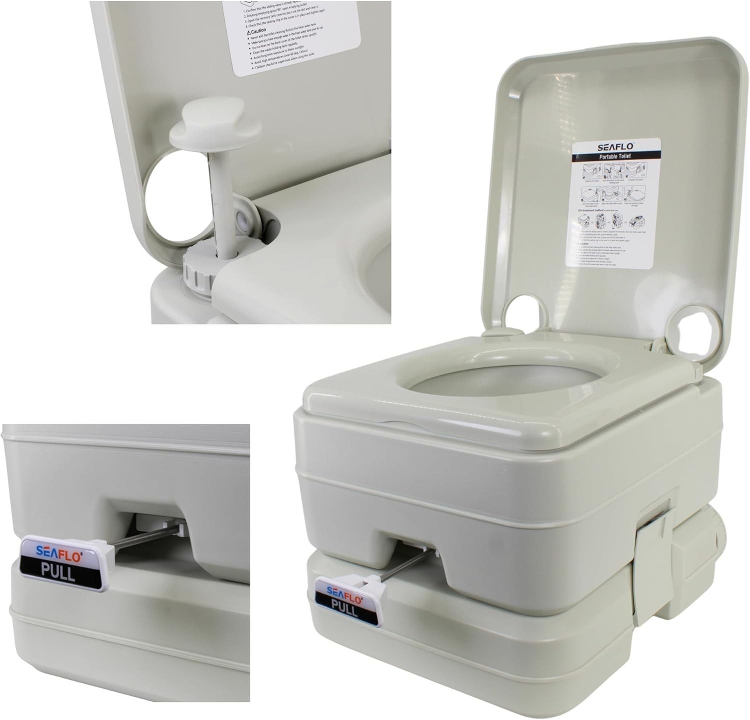 Portable Camping Toilet, 5.3 Gal Waste, 3.4 Gal Fresh, 440lb, 100 Flushes