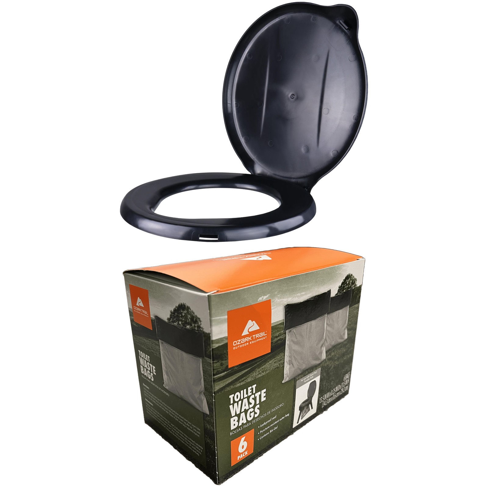 Ozark Trail Portable Outdoor Snap on Toilet Seat Cover with Folding Lid, Black
