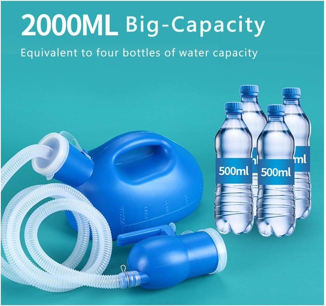 Portable Male Urinal Bottle – 68 OZ with Flexible 59″ Hose & Odor-Proof Cap