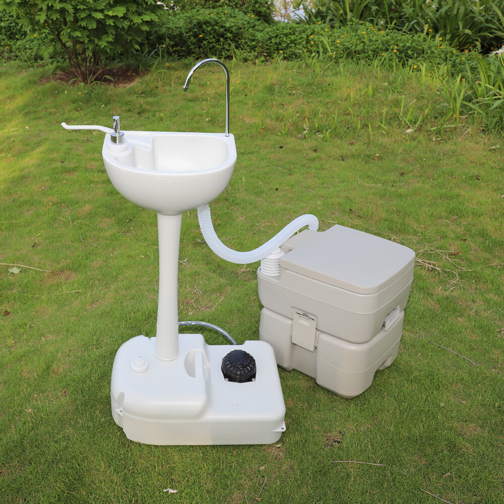 US Portable Removable Outdoor Hand Sink with RV Camper Gravity Flush Toilet Kit