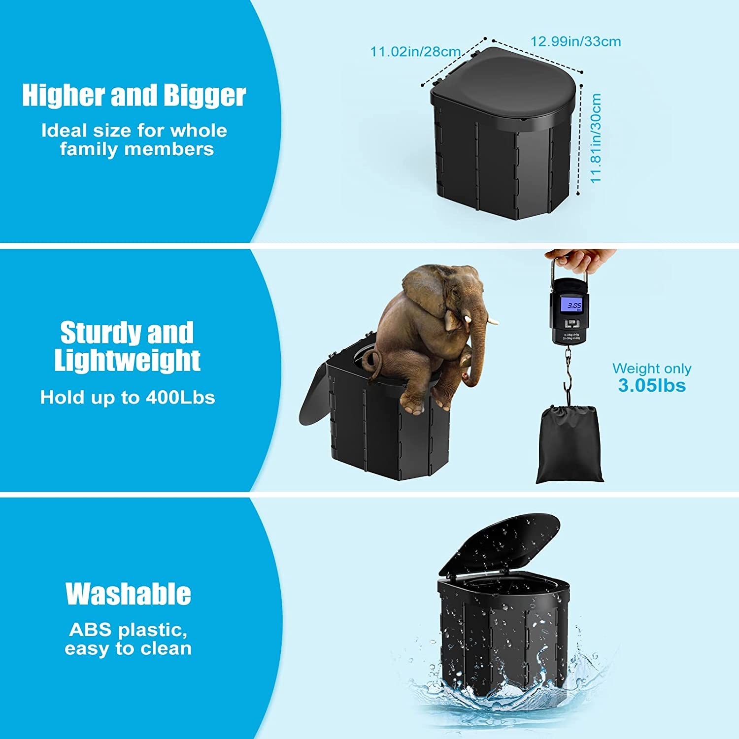 Portable Toilet with Lid, Retractable TP Holder, Carry Bag and Disposible Liner