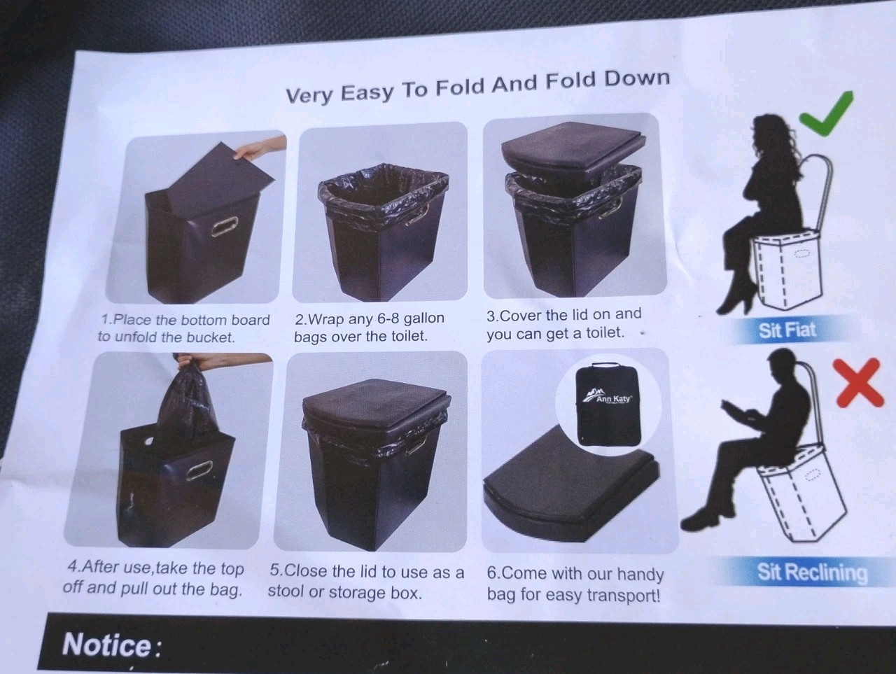 Portable Folding Toilet with Seat Camping Hiking Outdoor Potty carring case to