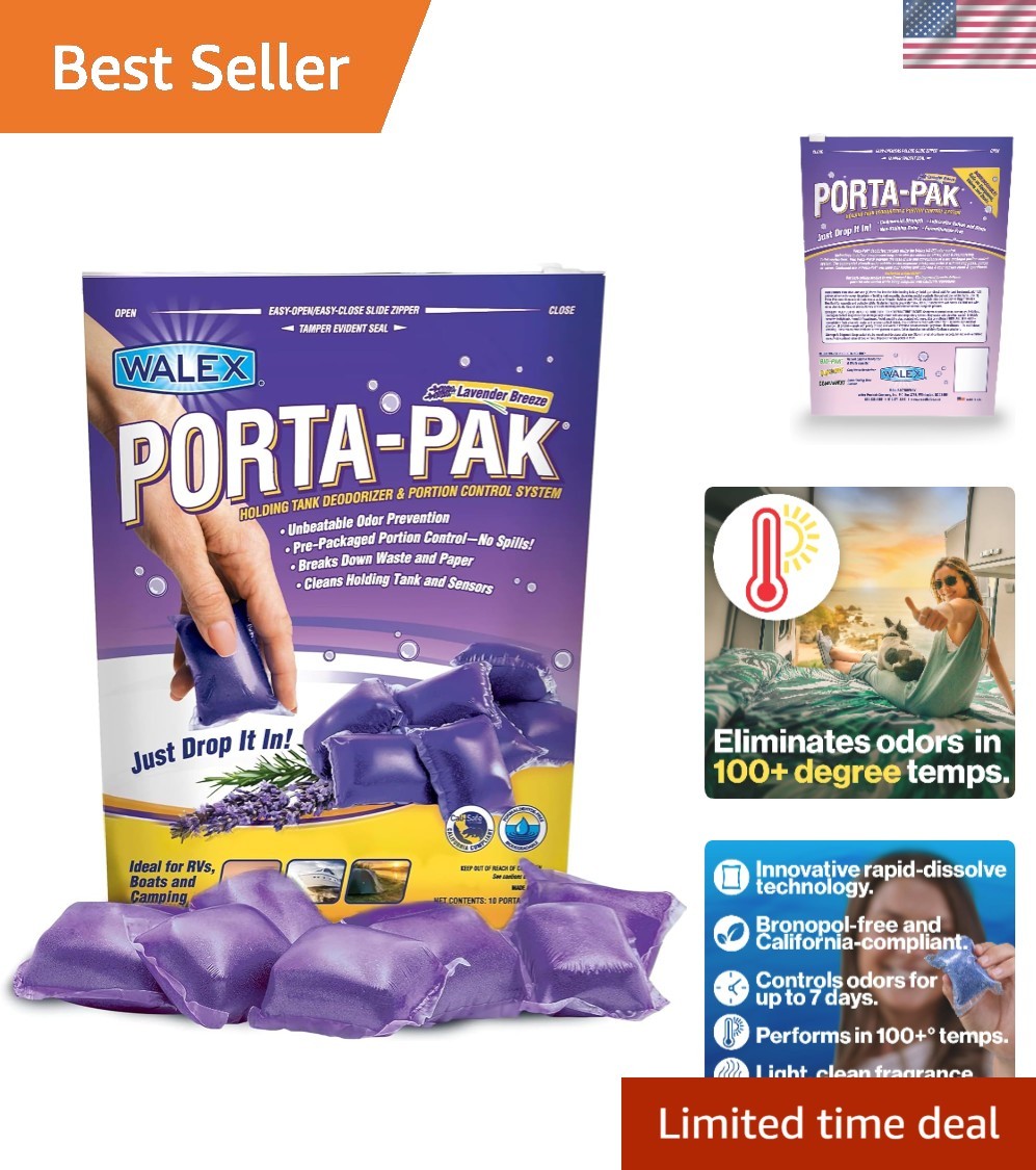 Porta-Pak Lavender Breeze Tank Deodorizer: 10-Pack Drop-Ins for RVs & Boats