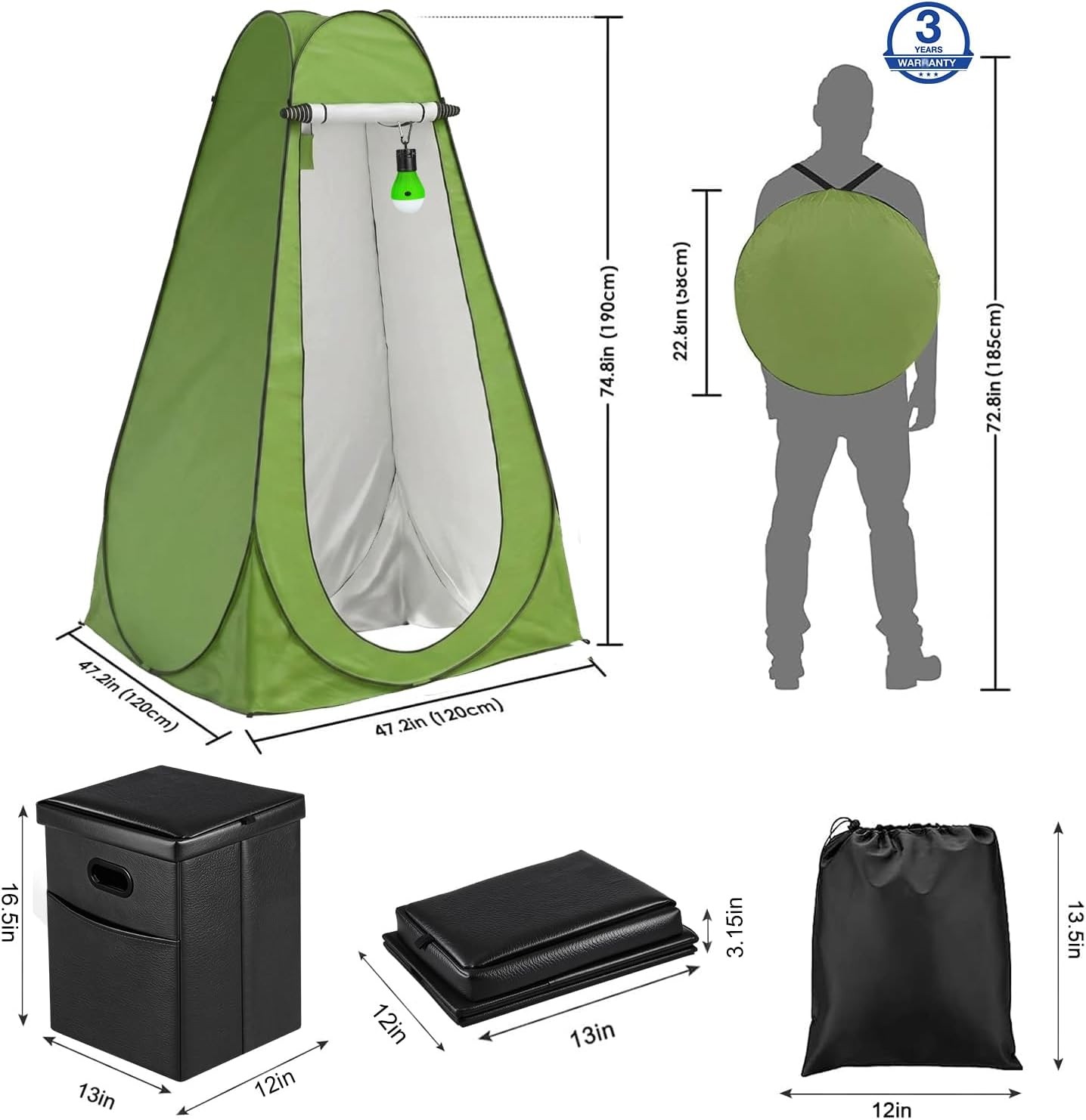 Portable Toilet for Camping, Foldable Travel Toilet for Adults, Heavy Duty