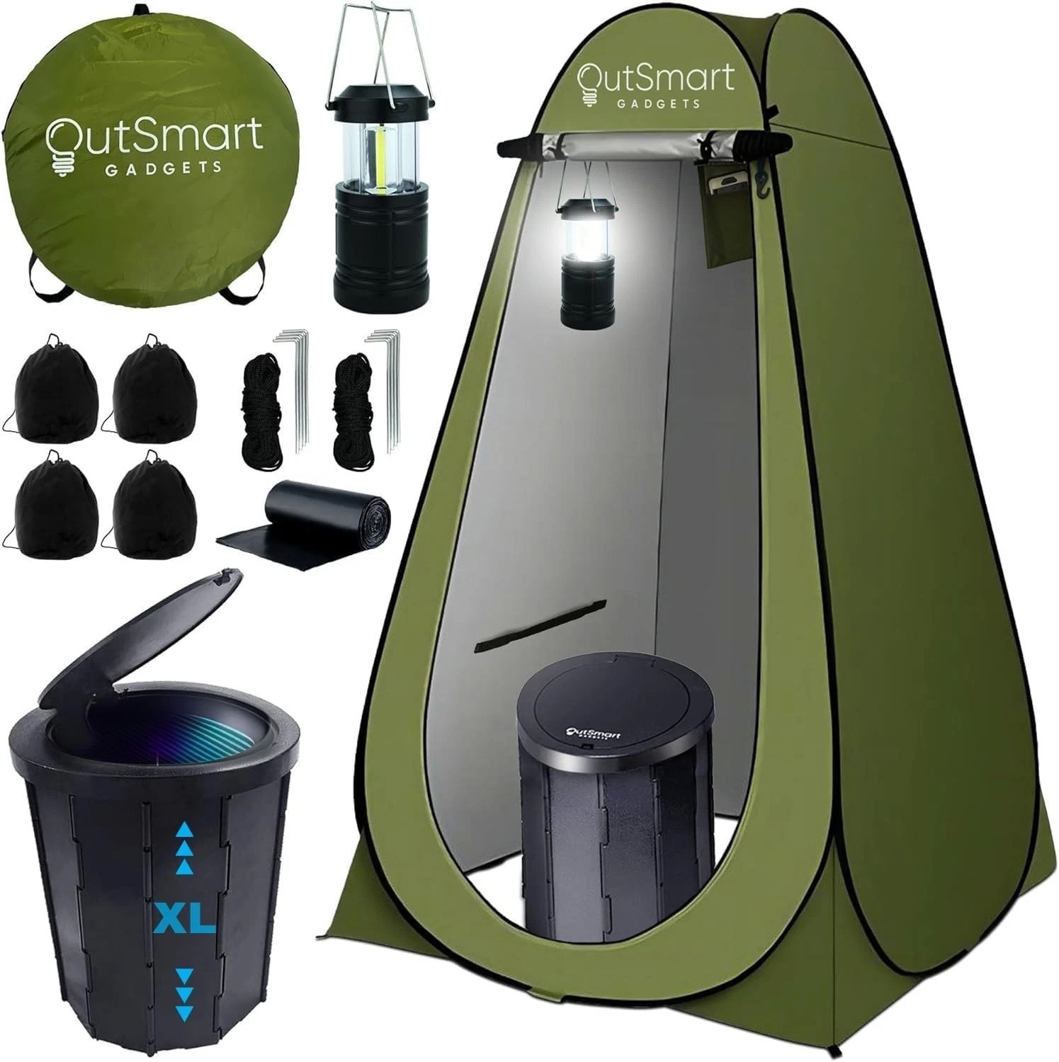Portable Camping Toilet Set with Privacy Tent & Lantern