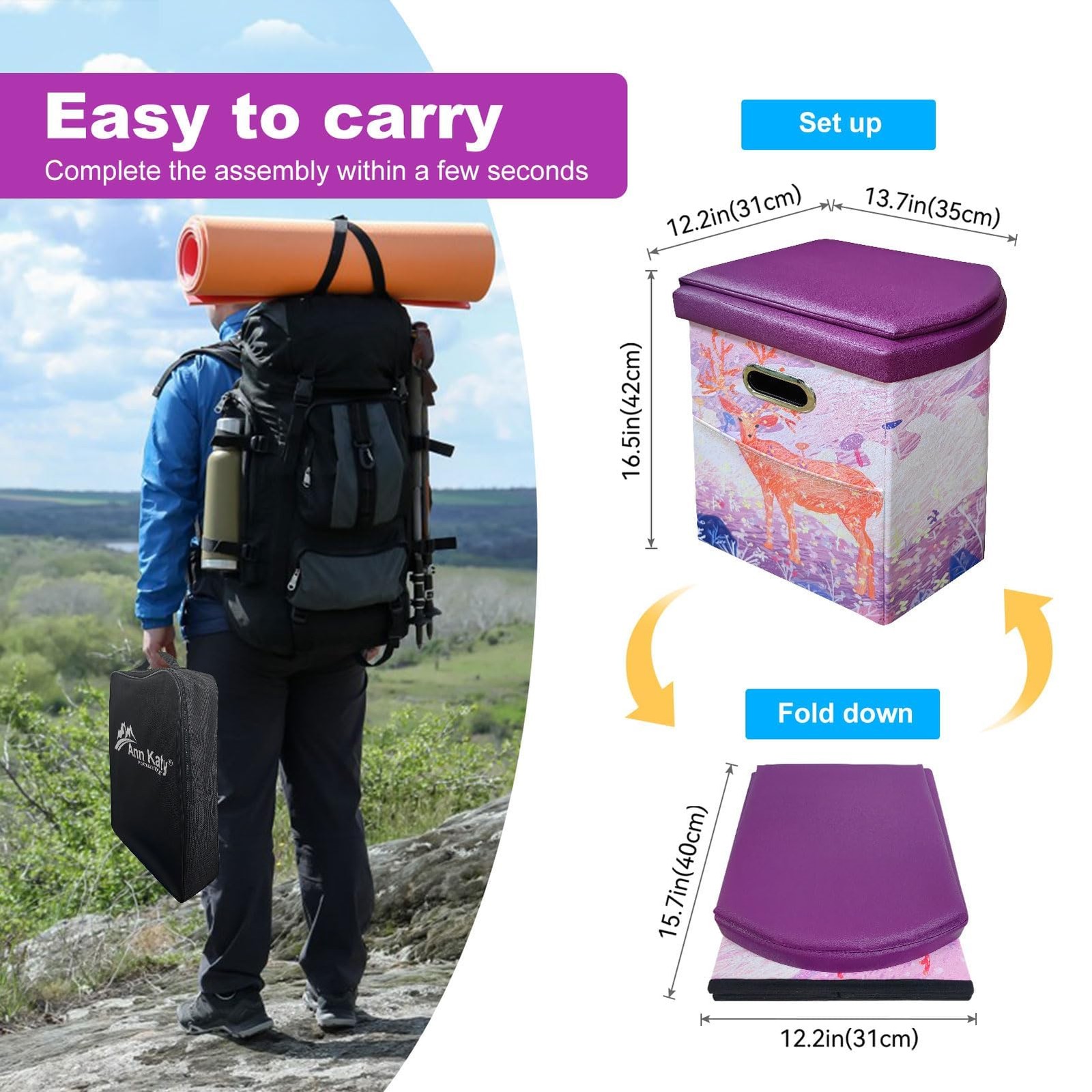 Ann Katy Portable Toilet for Adults, XL Camping Toilet, Foldable Portable Pot…