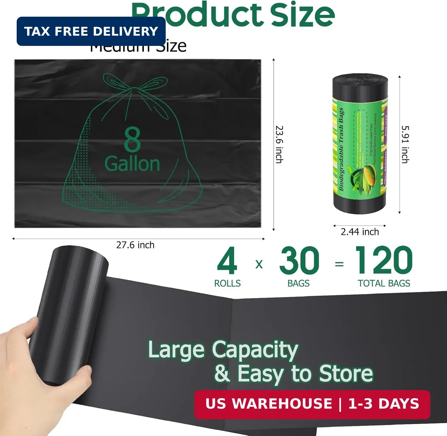 120 Portable Camping Toilet Bags, Biodegradable Compostable 5-8 Gallon Emergency