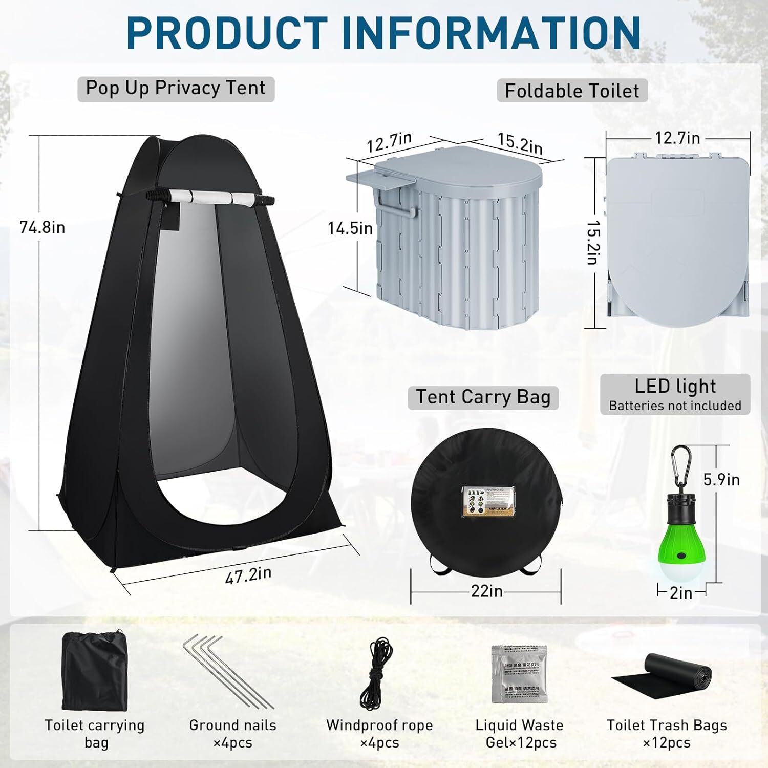Portable Potty Toilet with Pop-Up Privacy Tent Outdoor Camping Travel Mobile US