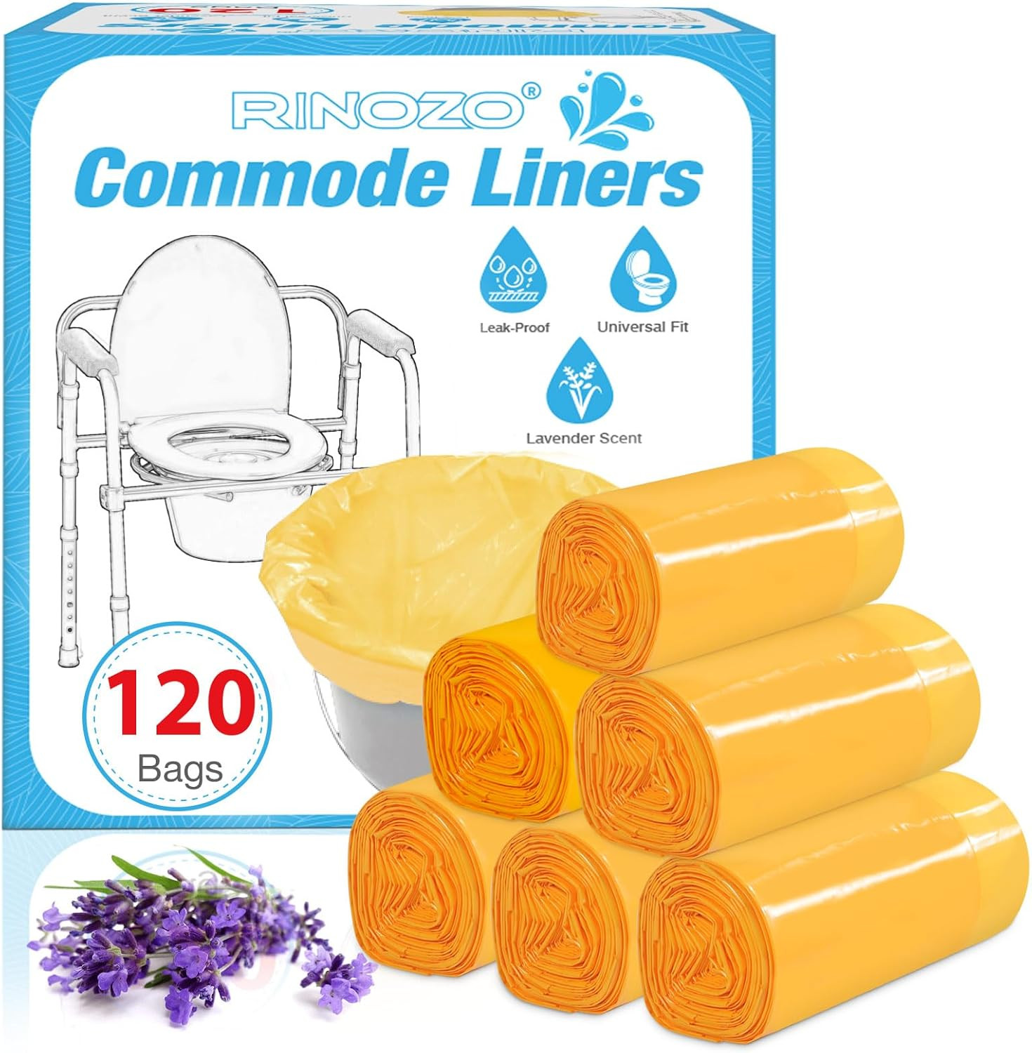 Commode Liners for Bedside Portable Toilet Chair Bucket 120 Count Lavender