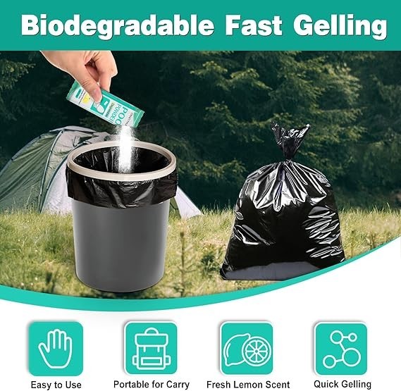 Eco-Friendly Portable Toilet Gel, 50 Lemon-Scented Packets for Camping