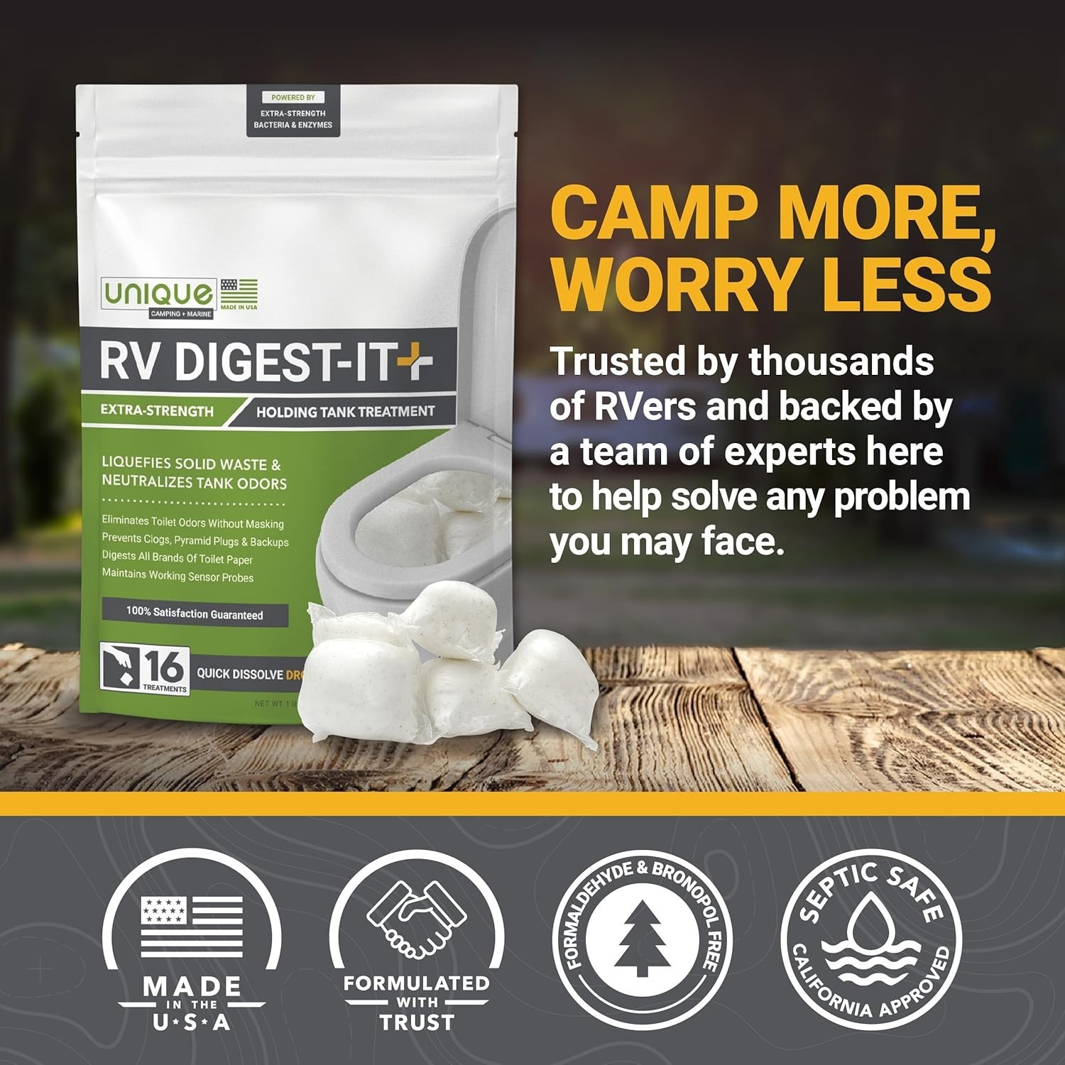 RV Digest-It+ Extra-Strength Toilet Treatment Pods – 16 Pack, Odor Eliminator