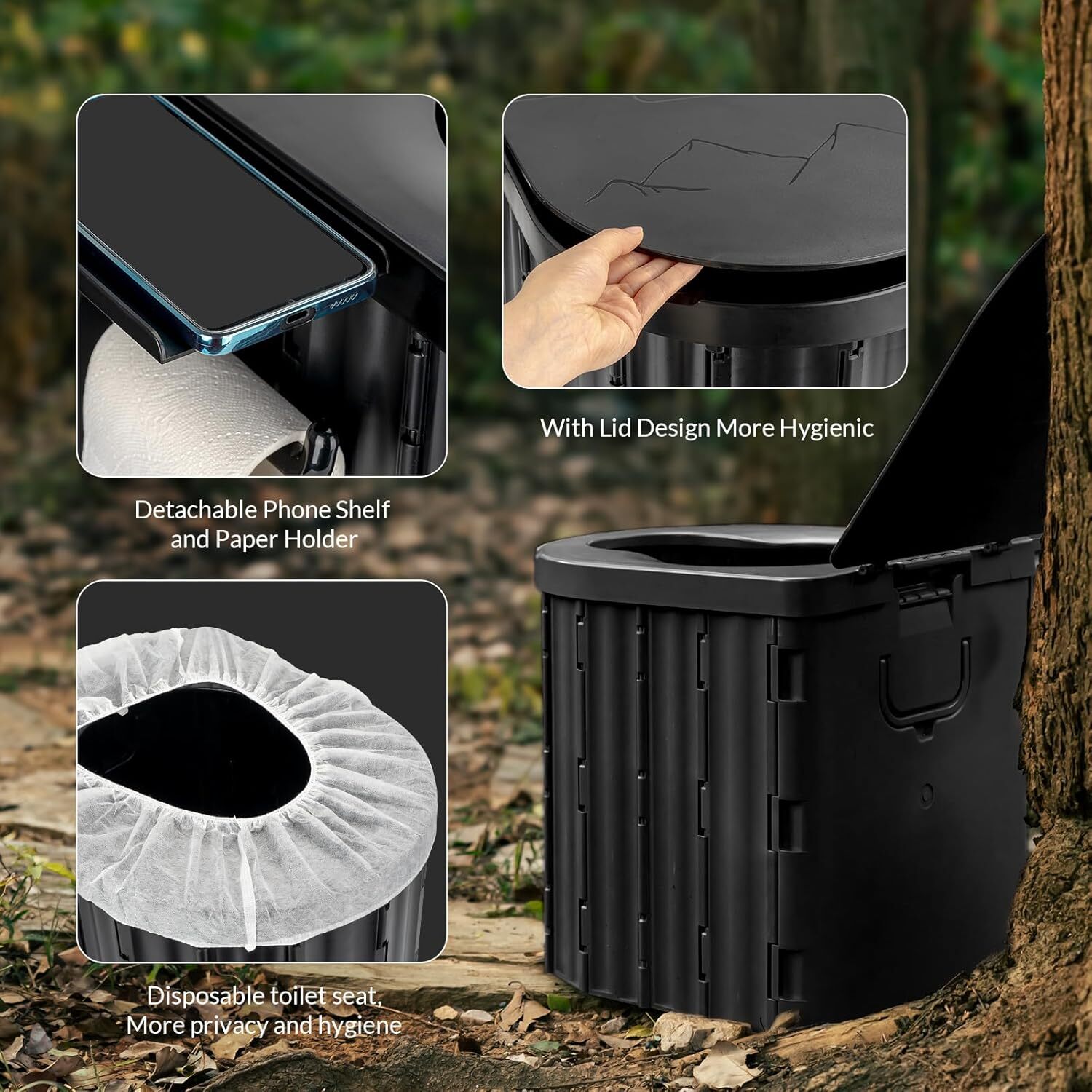 Upgrade XL Portable Toilet for Adults Extra Large Portable Travel Floding Toilet