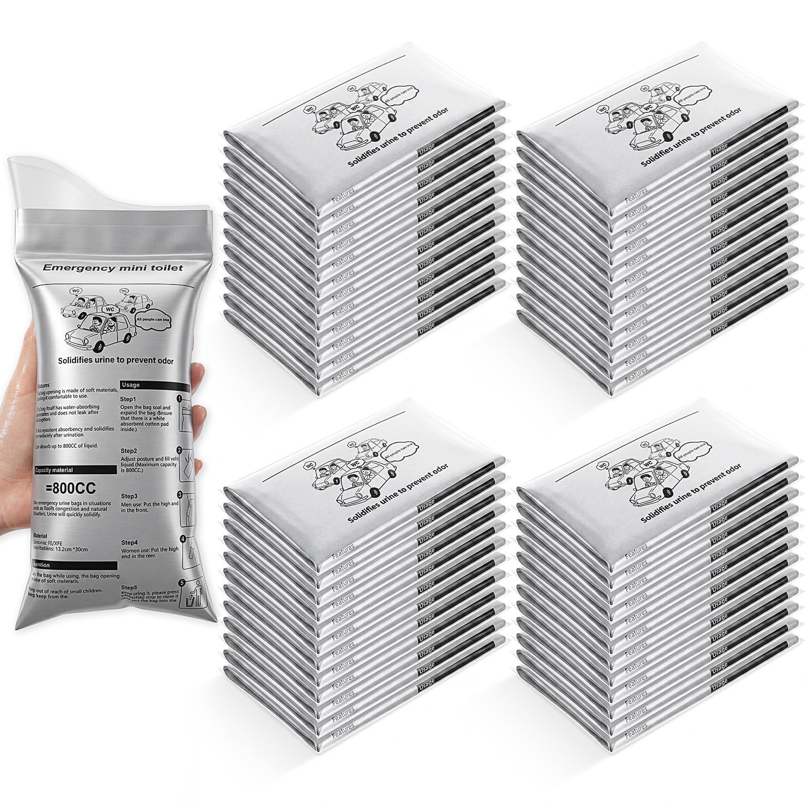50 Pcs Disposable Urinal Bags – Portable Pee Bags for Travel, Camping, Emergency