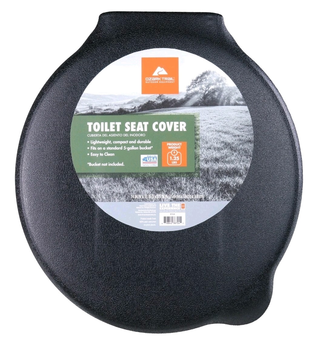 Ozark Trail Portable Outdoor Snap on Toilet Seat Cover with Folding Lid, Black