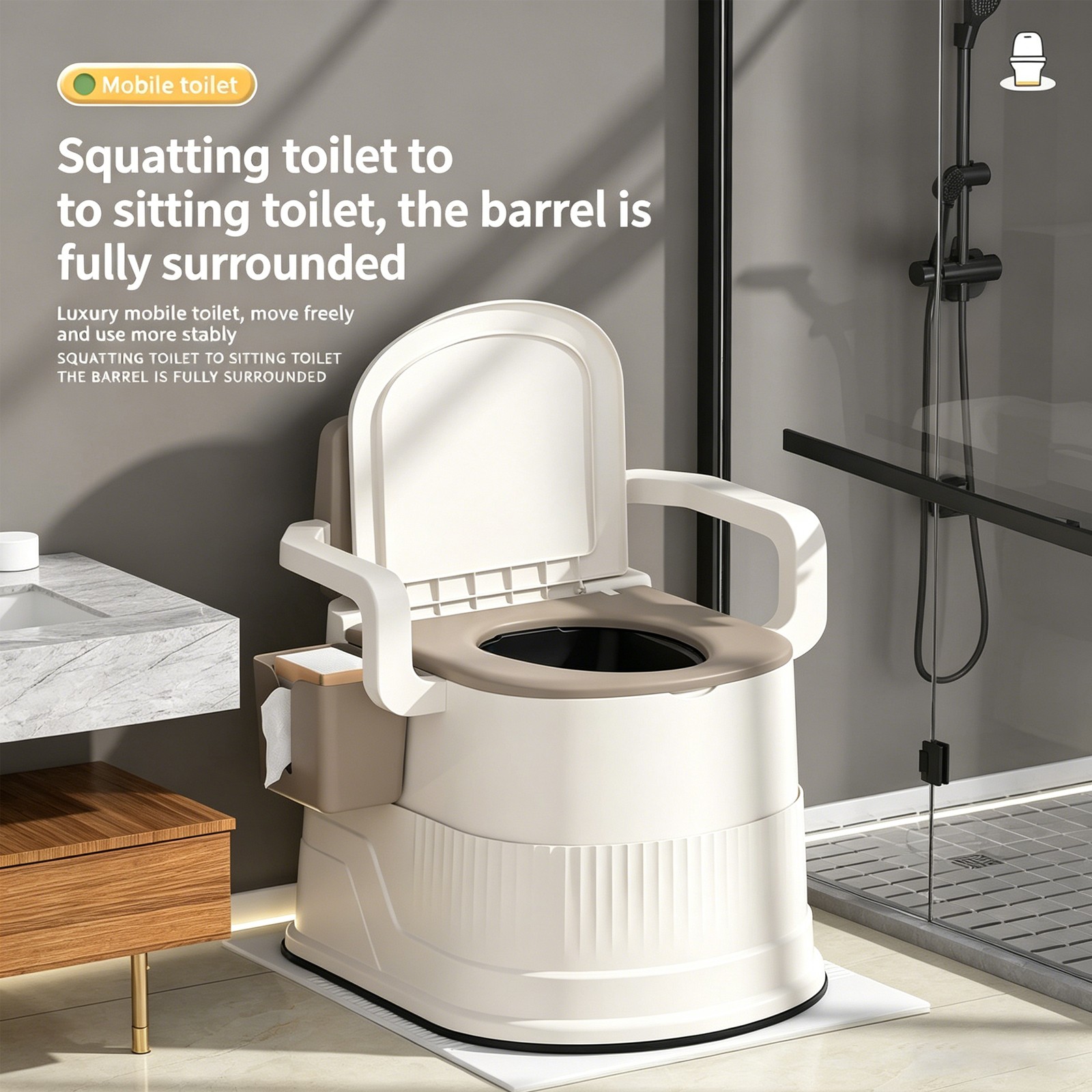 2-Gallon Portable Travel Toilet Outdoor/Indoor for Camping&Hiking w/ Tissue Box