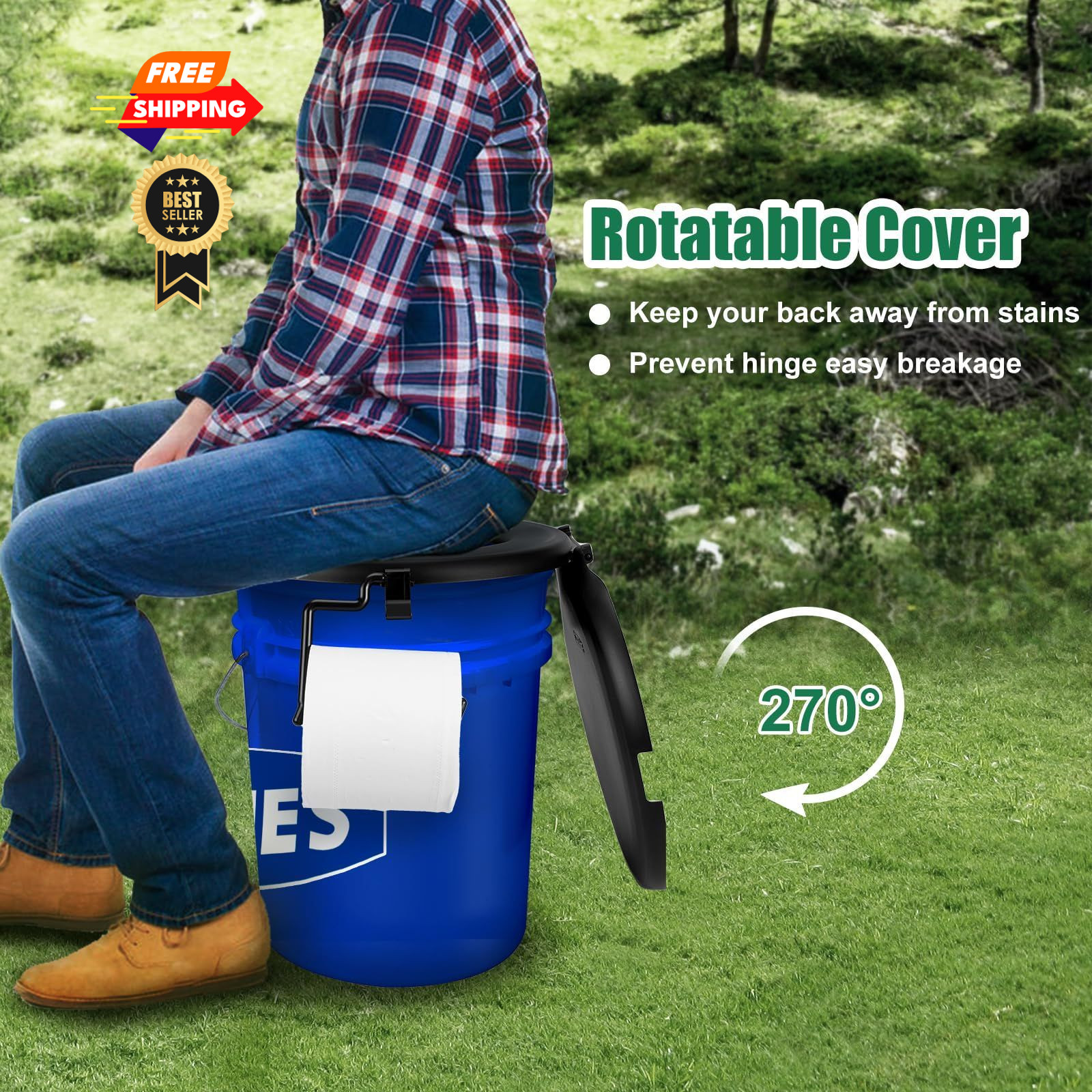 Portable Toilet Seat for 5 Gal Buckets, Camping with Lid Black
