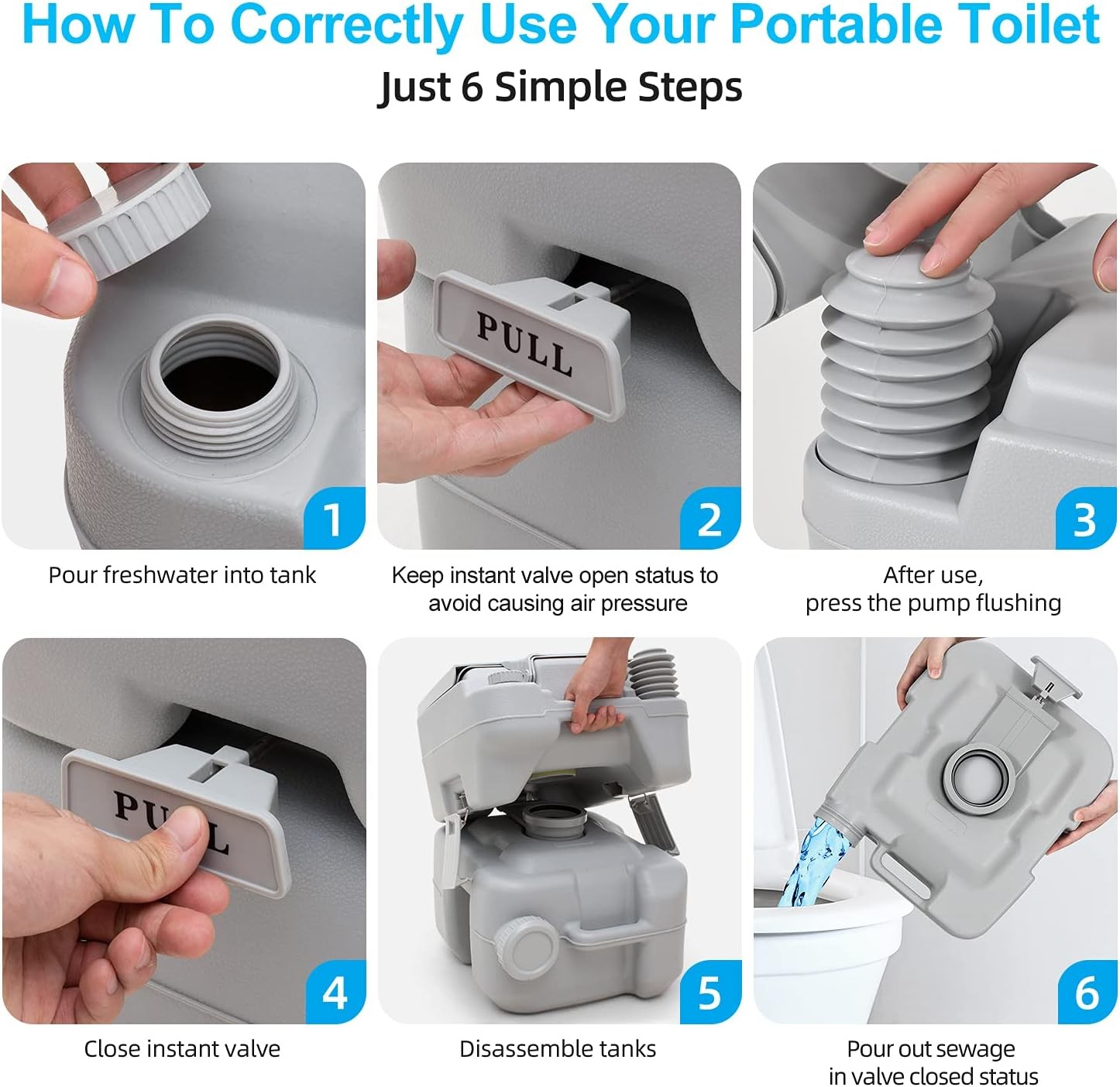 YITAHOME Portable Toilet Travel RV Potty, 5.3 Gallon Detachable Gal, Gray