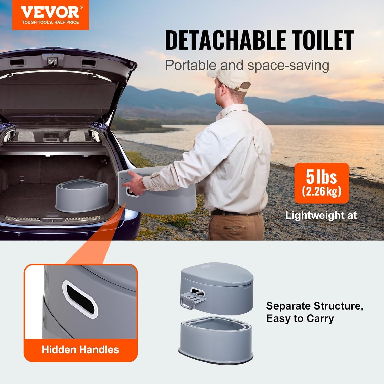 RV Toilet for Camping, Portable Toilet with 1.3 Gal Detachable Inner Bucket & Re