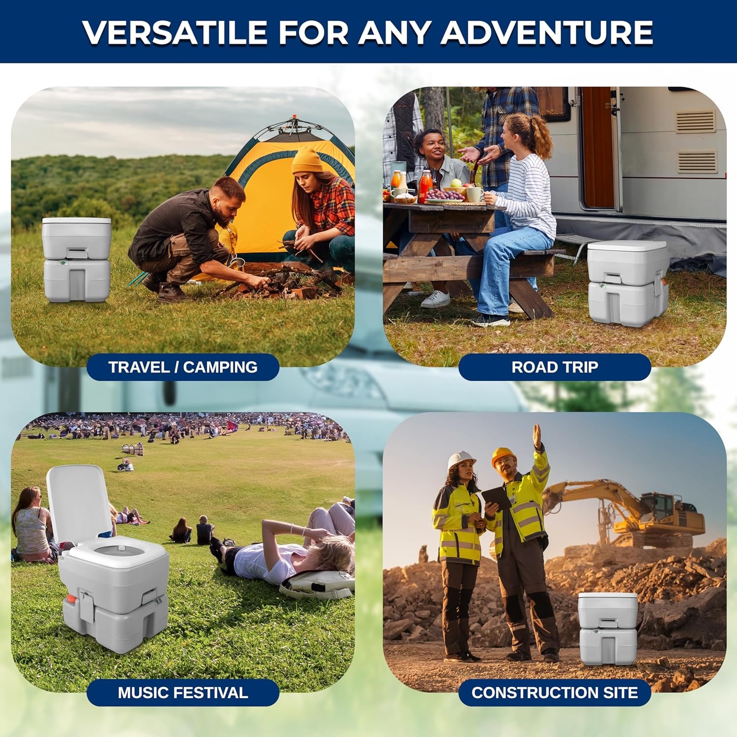 SereneLife 5.2 Gal Portable Camping Toilet For Adults, 100+ Flushes, Porta Potty