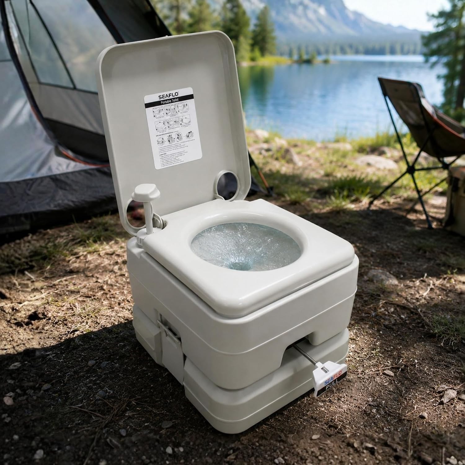 Portable Camping Toilet, 5.3 Gal Waste, 3.4 Gal Fresh, 440lb, 100 Flushes