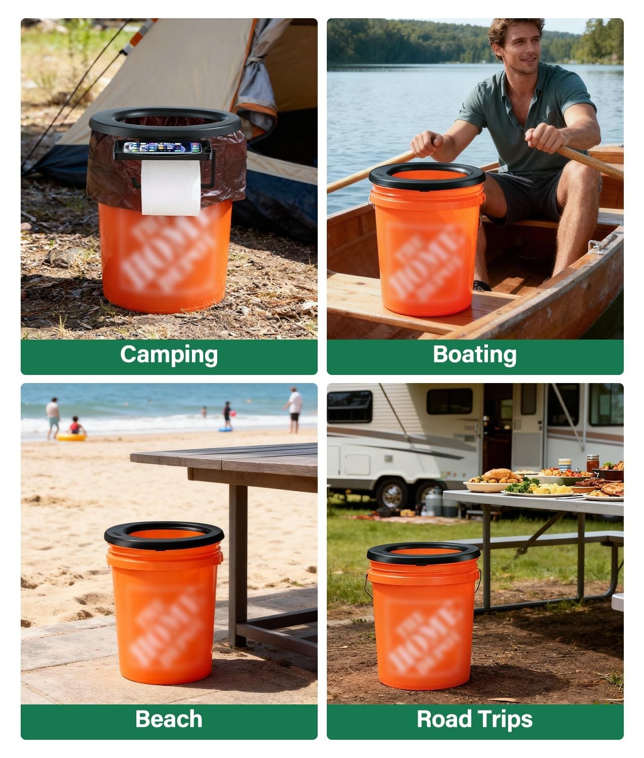 Portable Bucket Toilet Seat for 5 Gal Buckets with TP Holder and Phone Shelf