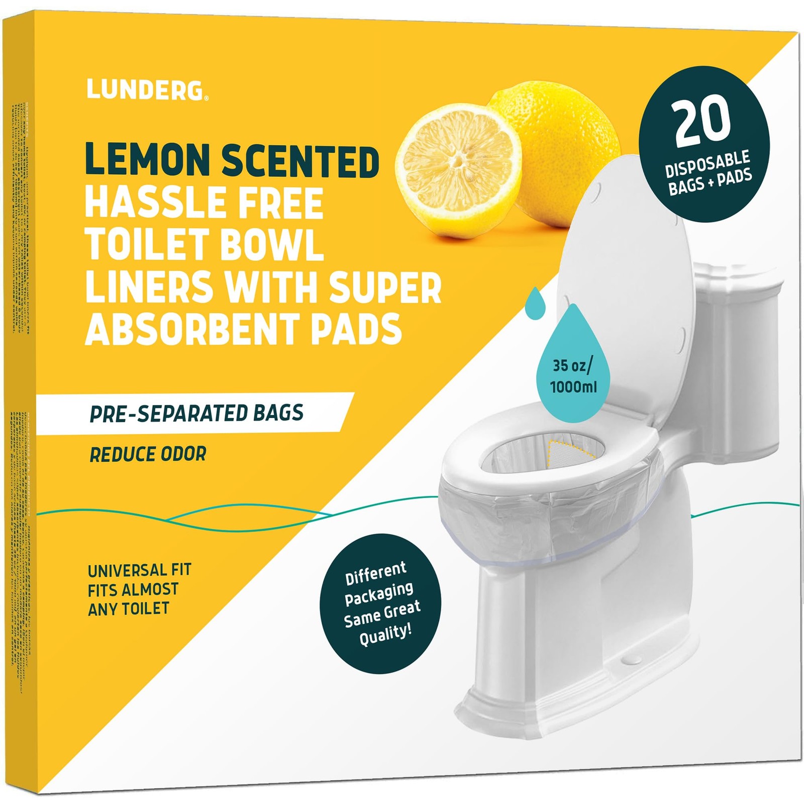 Toilet Liners with Lemon Scented Super Absorbent Pads – Value Pack 20 Count U…