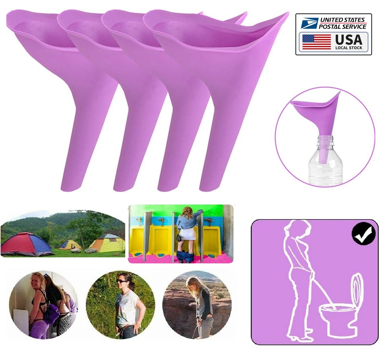 5pcs Portable Female Woman Ladies She Urinal Urine Wee Funnel Camping Travel Loo