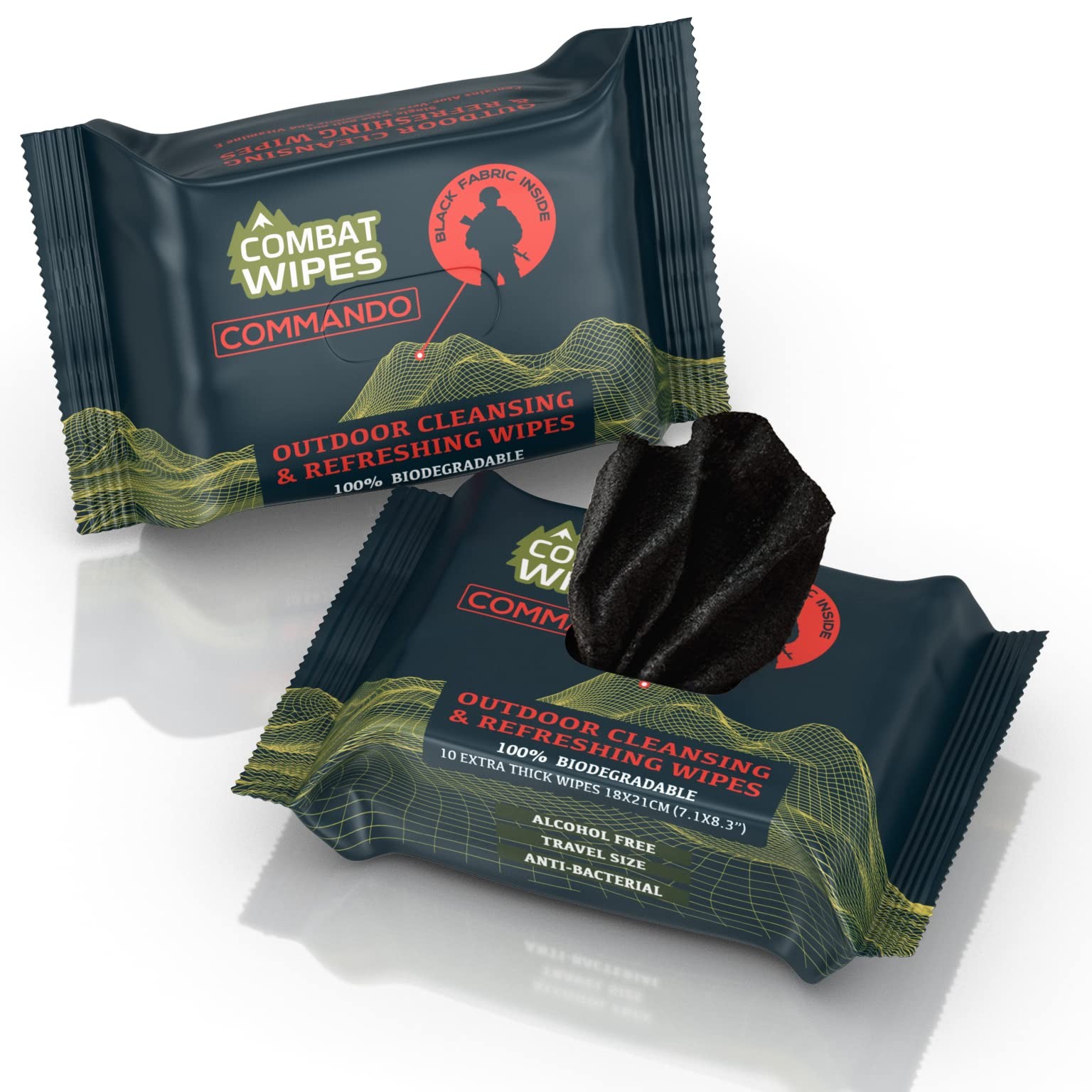 Commando Black Unscented Camouflage Wet Wipes | Thick Ultralight Biodegradable H