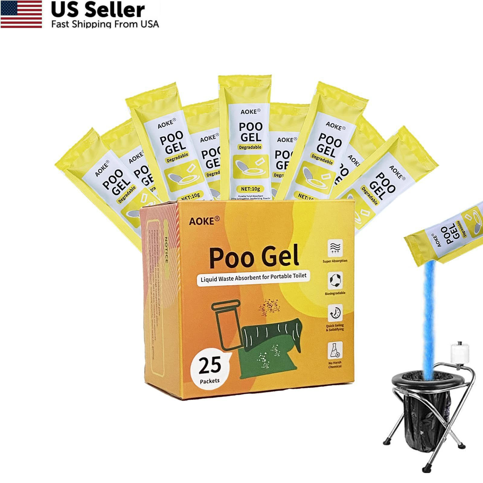AOKE Portable Toilet Absorbent Gel Powder – 25 Count (Pack of 1), Lemon25pcs