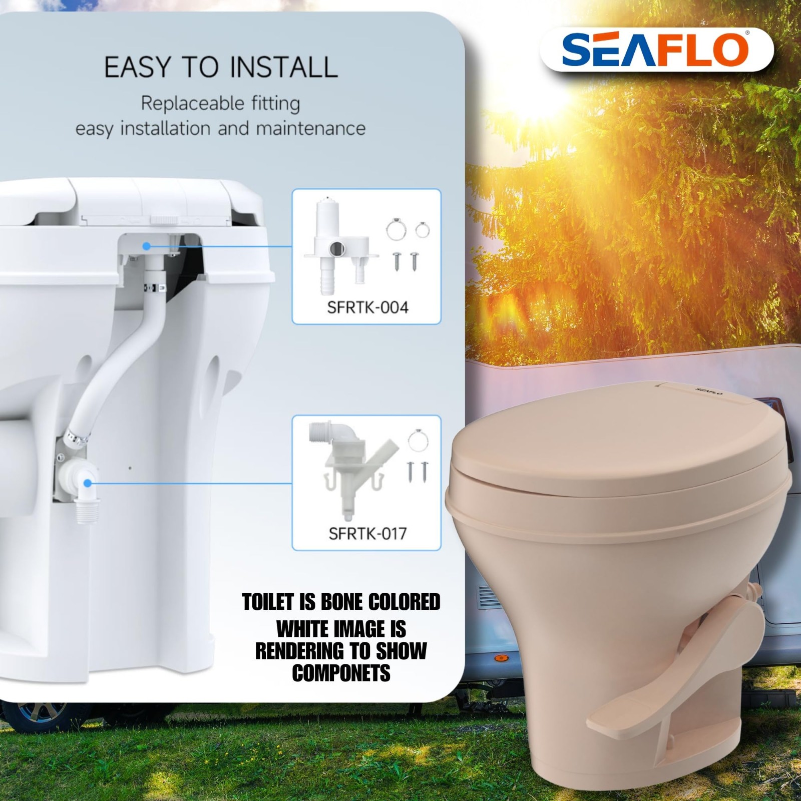 SEAFLO Bone-Colored Residential Height Camper/RV Toilet, 18.5” Height