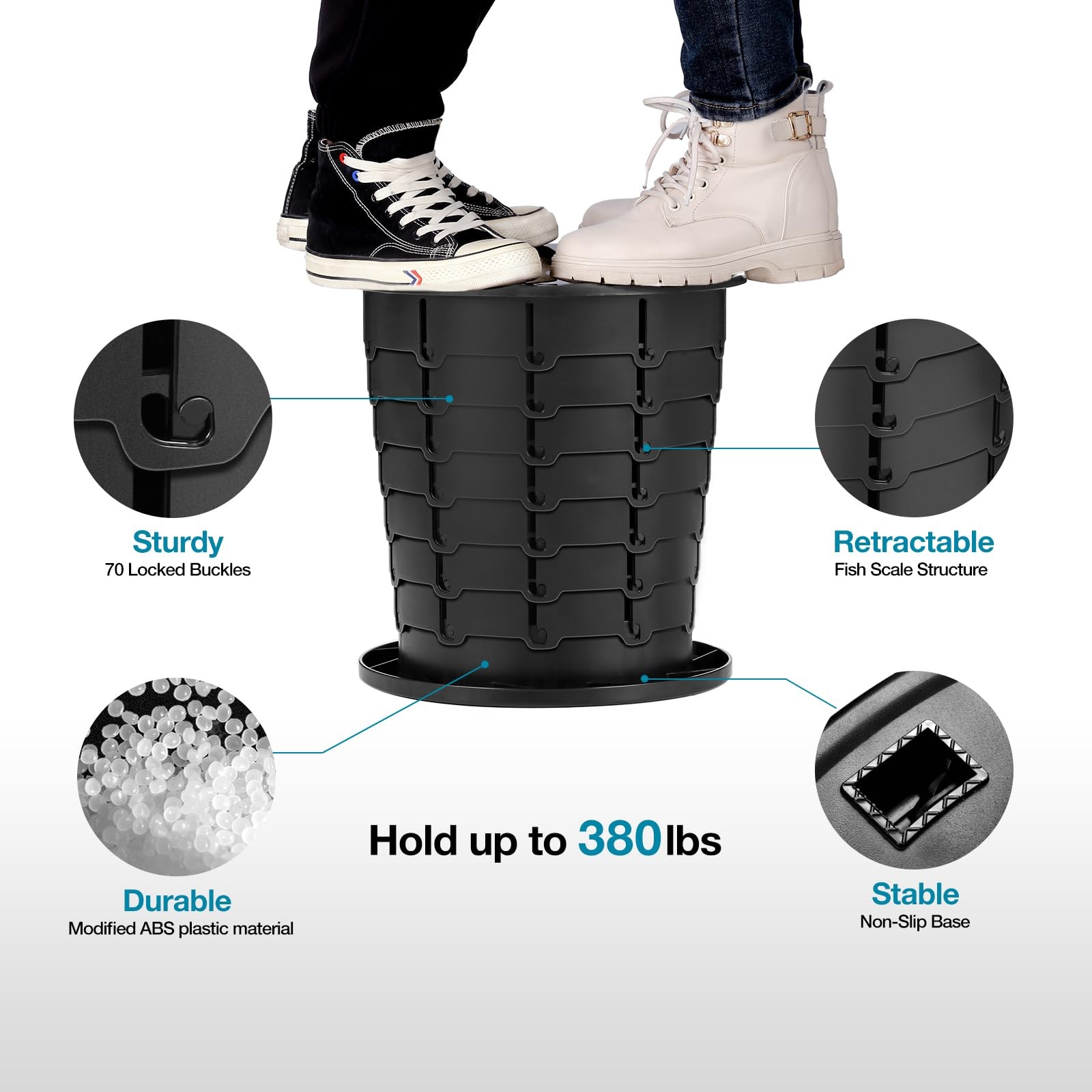 TRIPTIPS Upgrade Retractable Portable Toilet XL-Black-13» High, Black-13»H