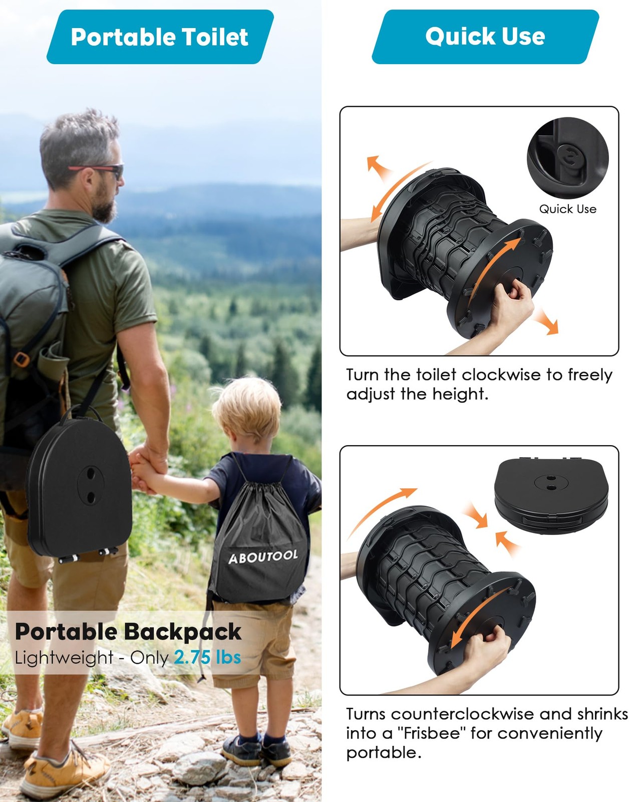 Portable Toilet for Adults, Adjustable Height Camping Toilet, Outdoor Emergen…