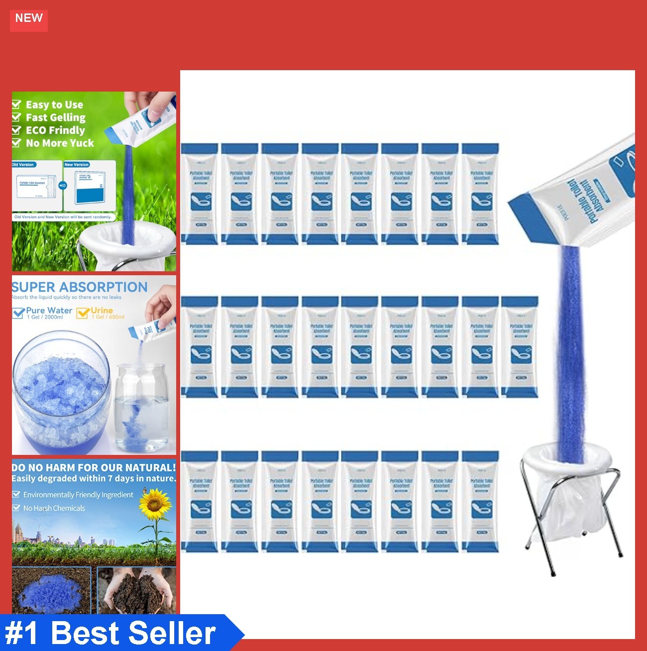Portable Toilet Absorbent Gel Powder 25 Sticks Camping Hiking RV Waste Odor
