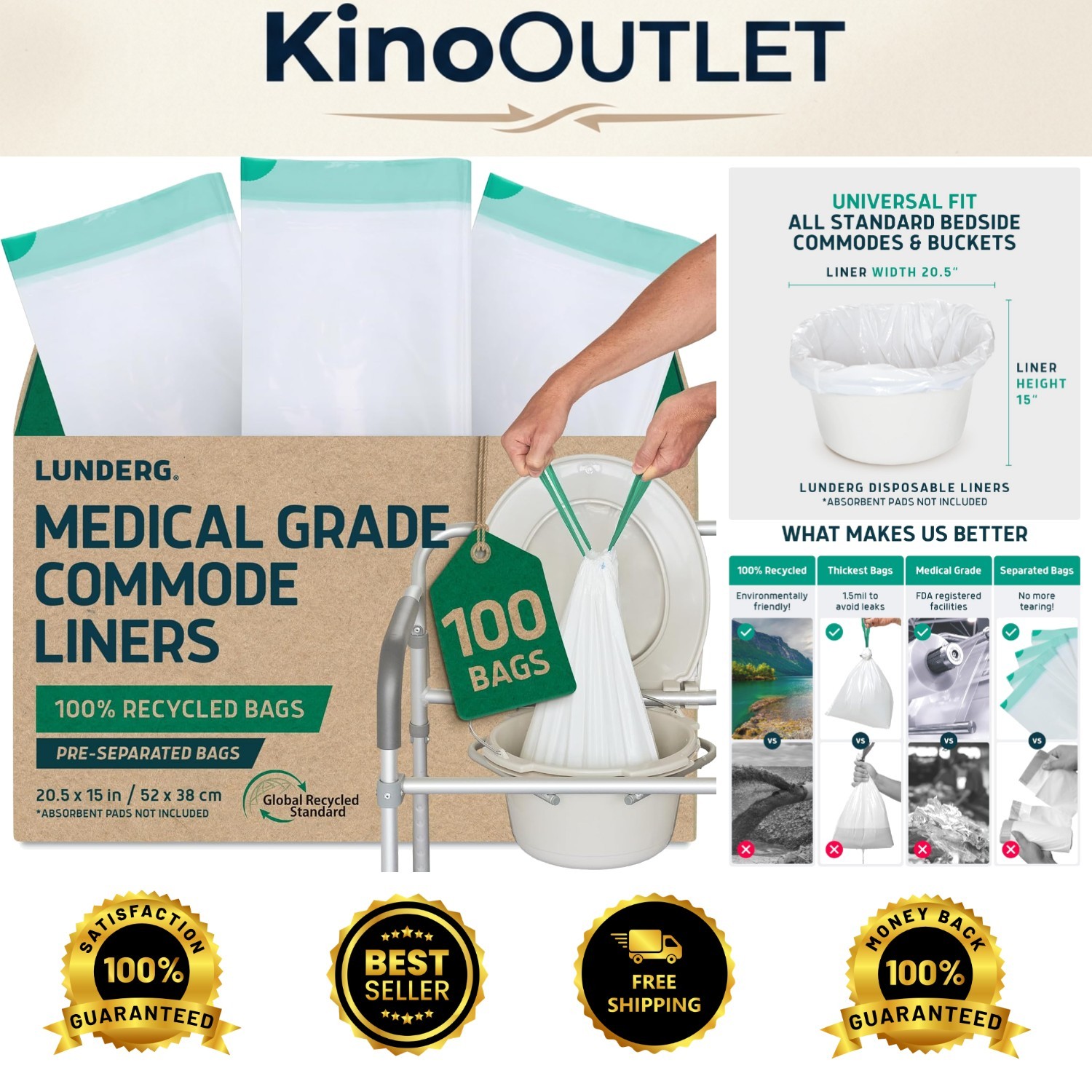 Recycled Disposable Commode Liners – 100 Unscented Toilet Bags for Hygiene