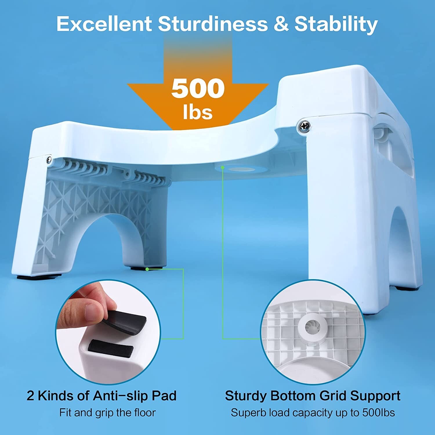 Taburete plegable para inodoro para adultos, plástico resistente de 7 pulgadas