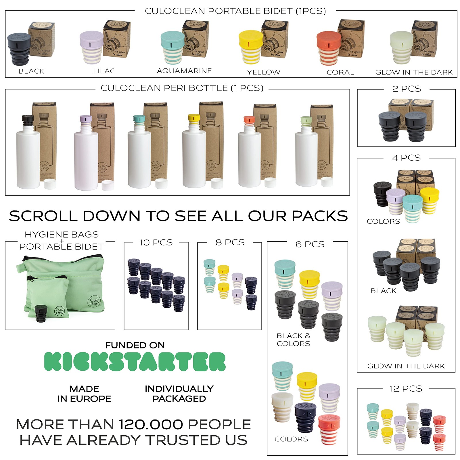 CuloClean Hygiene bag for hiking + Portable travel bidet portatil + bottle. P…