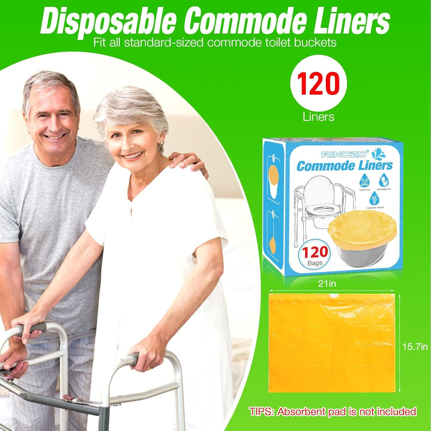 Commode Liners for Bedside Portable Toilet Chair Bucket 120 Count Lavender