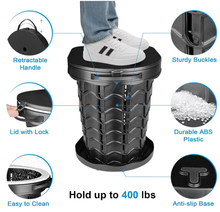 Retractable Portable Toilet Camping Toilet – Adjustable Height Camp Toilet Porta